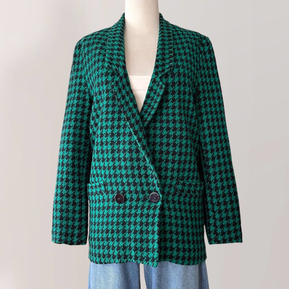 Vintage Houndstooth Oversized Blazer Sz 14 British Heritage Equestrian Academia - Picture 6 of 7